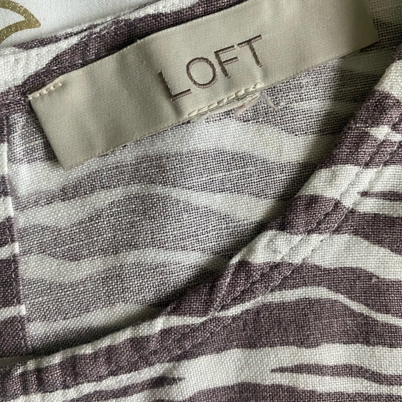 Loft Women’s Sleeveless Zebra Print Linen MidLength Dress White&Brown Size 8 - Picture 3 of 16